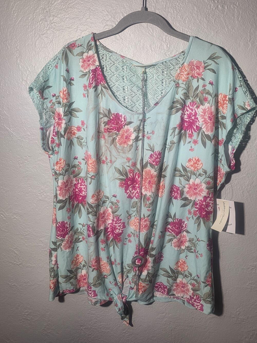 Bobbie brooks Women's Green Leaf Print Short Sleeve Blouse, 2X, NWT